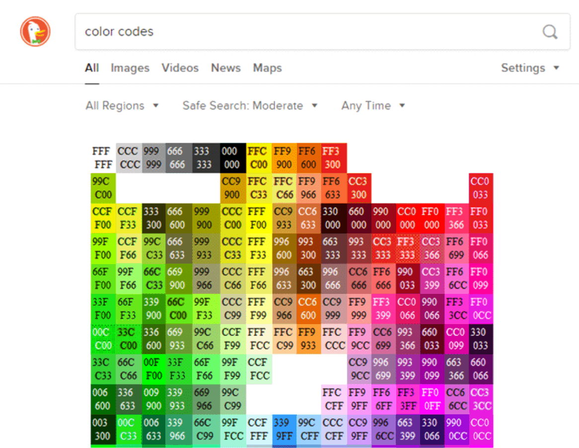 DuckDuckGo Colour Codes